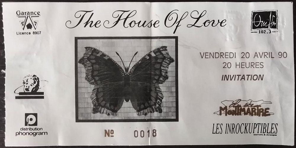 The House Of Love Paris Élysée Montmartre 24/4/90 ticket (credit: Philippe Massart)