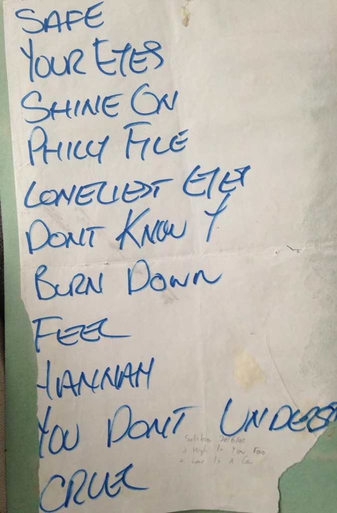 The House Of Love Salisbury Arts Centre 20/6/92 set list (credit: Dave Roberts)